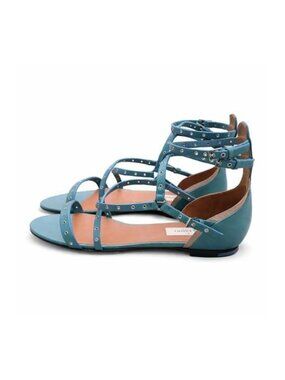 Valentino Love Latch Teal Studded Gladiator Sandals 37.5 NIB Flat